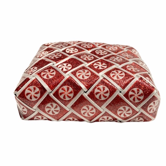 Handmade Mini Coin Purse Candy Cane Red Ribbons Upcycled - Picture 8 of 9